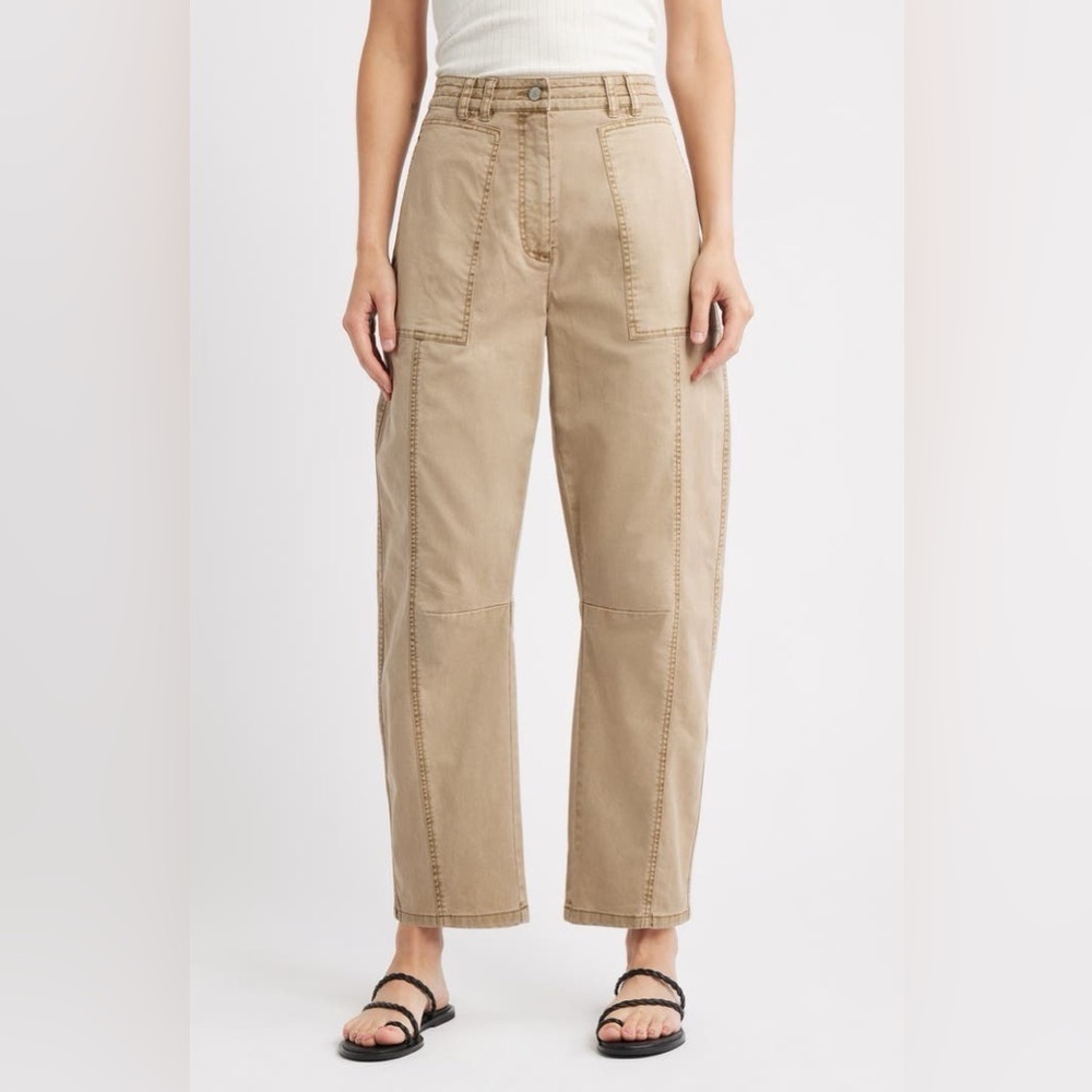 Anthropologie Pilcro Peach-Tan High Rise Barrel Jeans with Elastic Waist